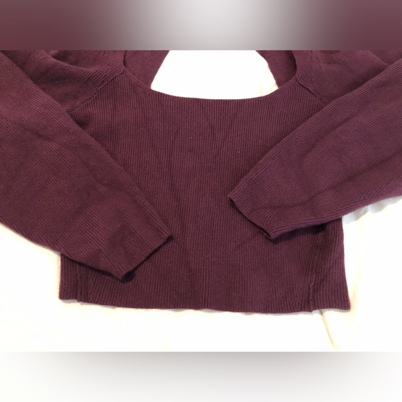 Free people sweater cut out dark red puff sleeve new - Picture 3 of 12